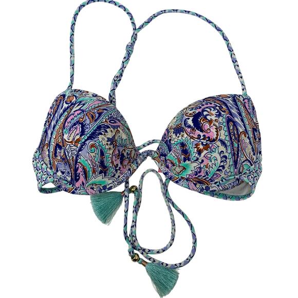 Victorias Secret The Fabulous Padded Swimsuit Bikini Top Sz 34B Paisley Print - Picture 1 of 5